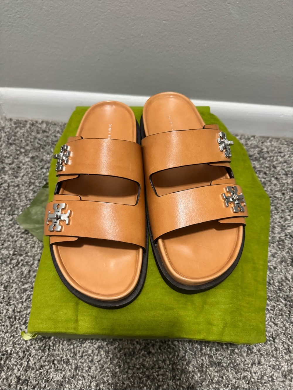 Tory Burch Women's T Lock Sport Slide Camello Sandals Size 9M